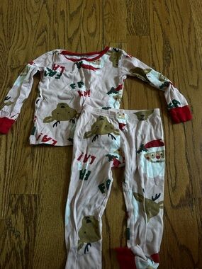 Carters Kids Holiday Reindeer and Santa Pajama Set - Pink with Red Trim